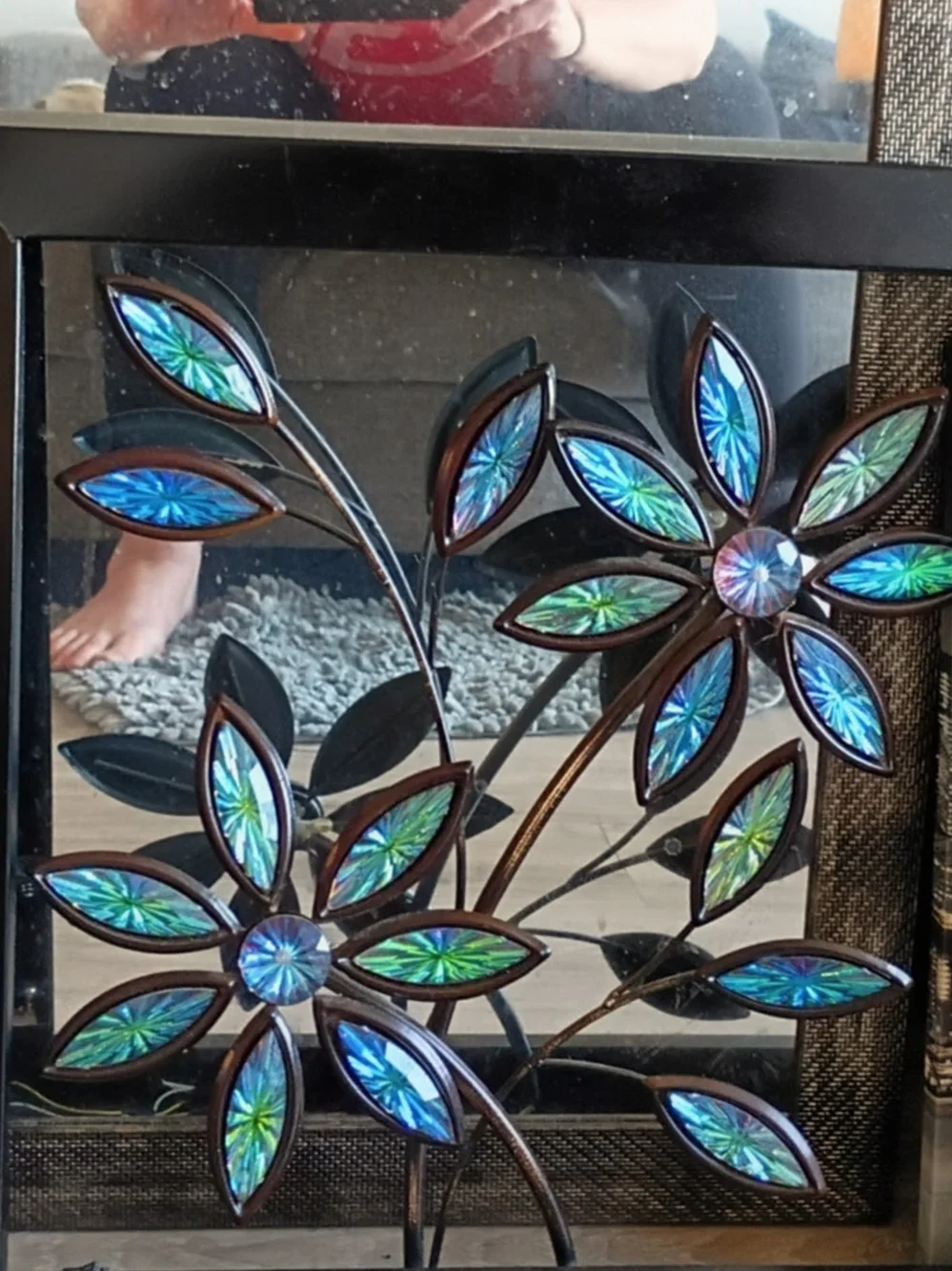 Decorative Black Floral Frame Wall Mirror - Modern Home Accent